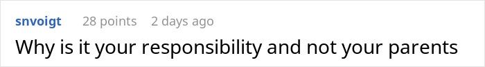 Comment questioning responsibility between woman and parents in family dispute