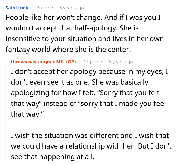 Couple rejects MILs insincere apology about kids and family tension