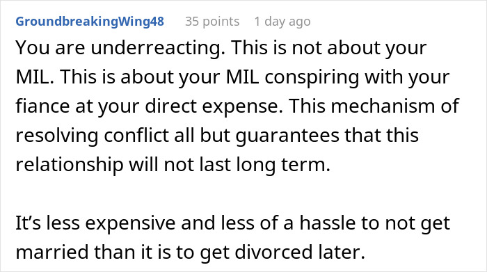 Mother-in-law conspiring with fianc&eacute; risks relationship and wedding