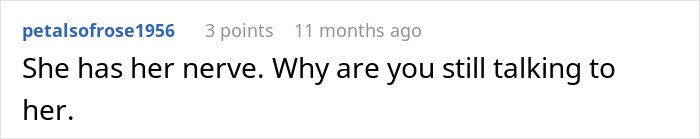 Comment questioning why someone still talks to a bold bride