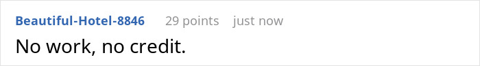 A screenshot of a Reddit comment stating, No work, no credit, related to the author GF's book.