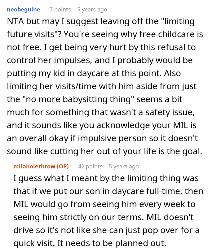 Discussion about mil refusing to listen to parents and crossing boundaries while babysitting