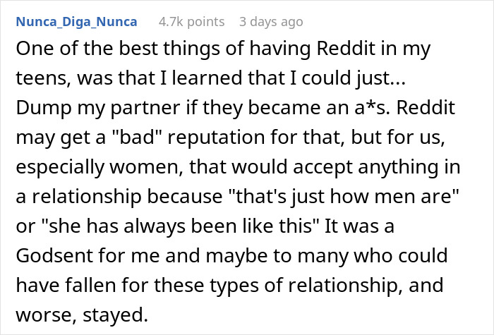 A Reddit comment discussing relationships and dumping partners, relating to the introverted GF bar crawl situation. A Reddit comment discussing relationships and dumping partners, relating to the introverted GF bar crawl situation.