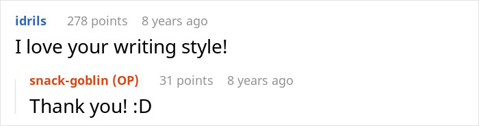 A comment praising the writing style of a story about a selfish friend and petty payback. A comment praising the writing style of a story about a selfish friend and petty payback.