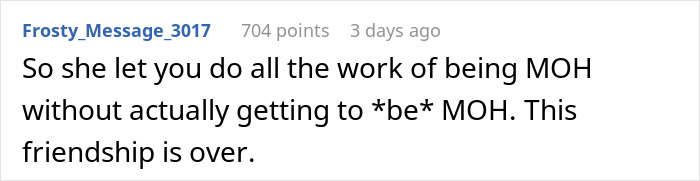 Comment about MOH responsibilities and friendship ending
