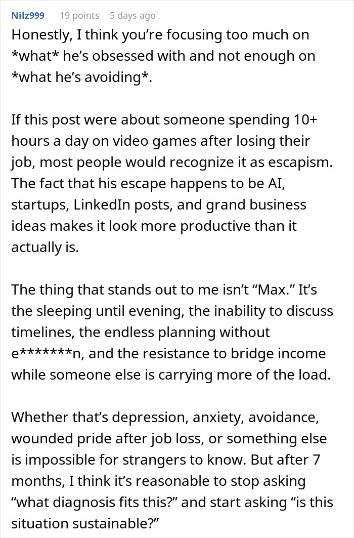 Analysis of unemployed man's avoidance in AI echo chamber Analysis of unemployed man's avoidance in AI echo chamber