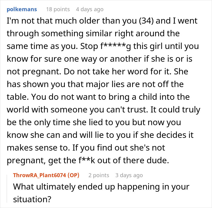 Advice on not trusting lies and pregnancy concerns in a fake 26th birthday relationship story