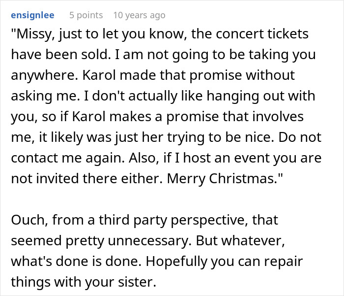 Woman Uses Concert Ticket To Appease Toxic Friend, Ends Up Hurting Sis As It Was A Gift From Her Woman Uses Concert Ticket To Appease Toxic Friend, Ends Up Hurting Sis As It Was A Gift From Her