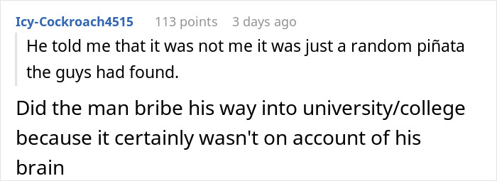 User comment about a random pinata and college admission questioned User comment about a random pinata and college admission questioned