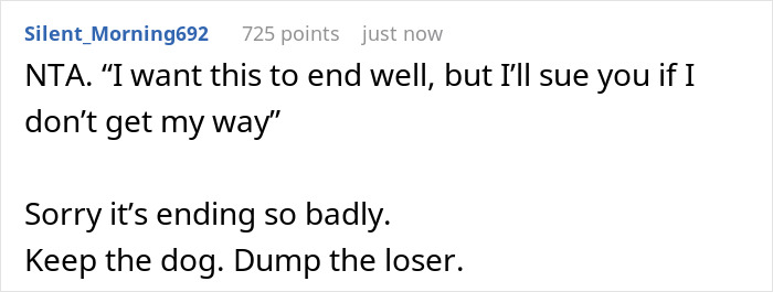 Comment supports keeping the dog and suing ex if needed Comment supports keeping the dog and suing ex if needed