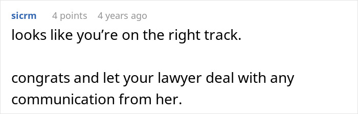 A comment advising to let a lawyer handle communication, indicating a problematic fiancée situation. A comment advising to let a lawyer handle communication, indicating a problematic fiancée situation.