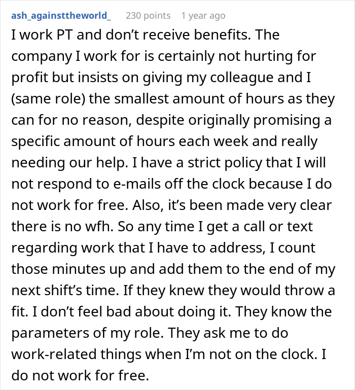 A new hire refusing to work off the clock due to management's illegal shenanigans, emphasizing fair compensation.
