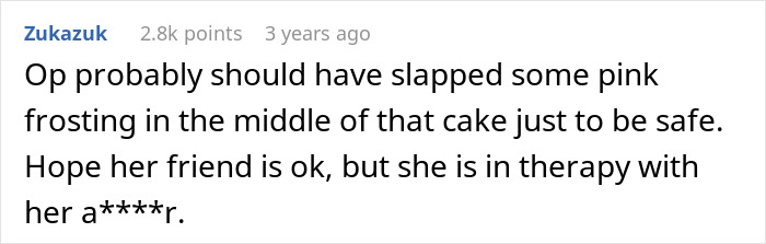 Reddit comment suggesting pink frosting in gender reveal cake to avoid issues Reddit comment suggesting pink frosting in gender reveal cake to avoid issues