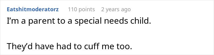 Comment from parent of special needs child supporting use of harness