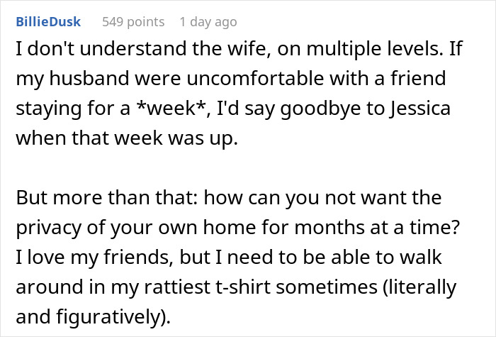 40YO Woman Prioritizes 24YO Friend's Comfort Over Hubby, Lets Her Stay In Their House Indefinitely 40YO Woman Prioritizes 24YO Friend's Comfort Over Hubby, Lets Her Stay In Their House Indefinitely