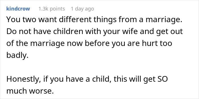 A screenshot of a comment recommending to end an open marriage to avoid divorce and further hurt. A screenshot of a comment recommending to end an open marriage to avoid divorce and further hurt.