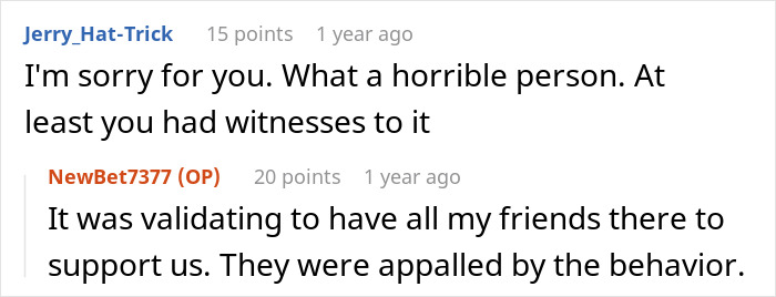 Screenshot of Reddit comments discussing a MIL turning a rehearsal dinner into a spectacle, and the bride needing to calm down. Screenshot of Reddit comments discussing a MIL turning a rehearsal dinner into a spectacle, and the bride needing to calm down.