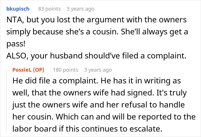 Complaint filed about cousin's unprofessional behavior at work Complaint filed about cousin's unprofessional behavior at work