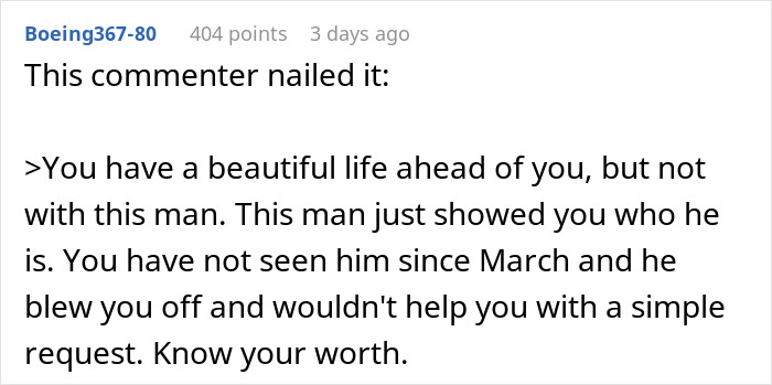 Comment advising to know your worth and avoid toxic man Comment advising to know your worth and avoid toxic man