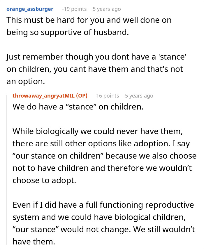 Supportive comments on couple's clear stance on children and MIL issues