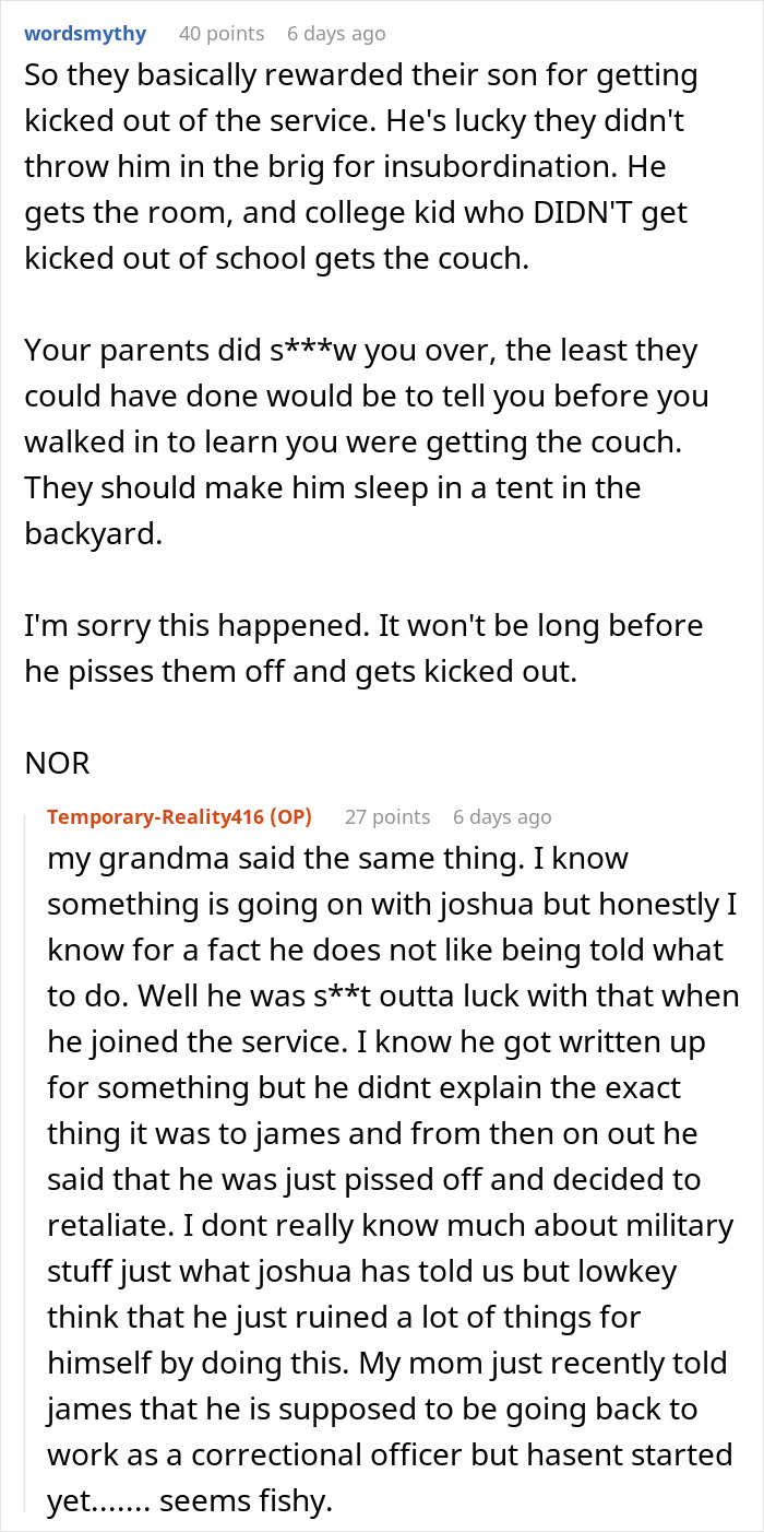 18YO fumes as loving parents expect her to give her room to jobless bro, illustrating a strained family. 18YO fumes as loving parents expect her to give her room to jobless bro, illustrating a strained family.