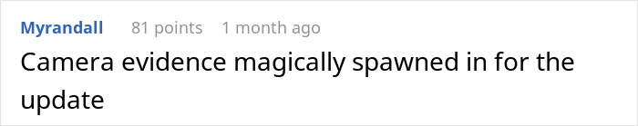 Comment noting the sudden appearance of camera evidence in the update Comment noting the sudden appearance of camera evidence in the update