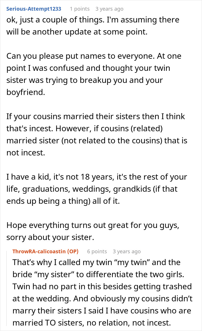 Conversation clarifying family relationships in creepy BIL hitting on sister story Conversation clarifying family relationships in creepy BIL hitting on sister story