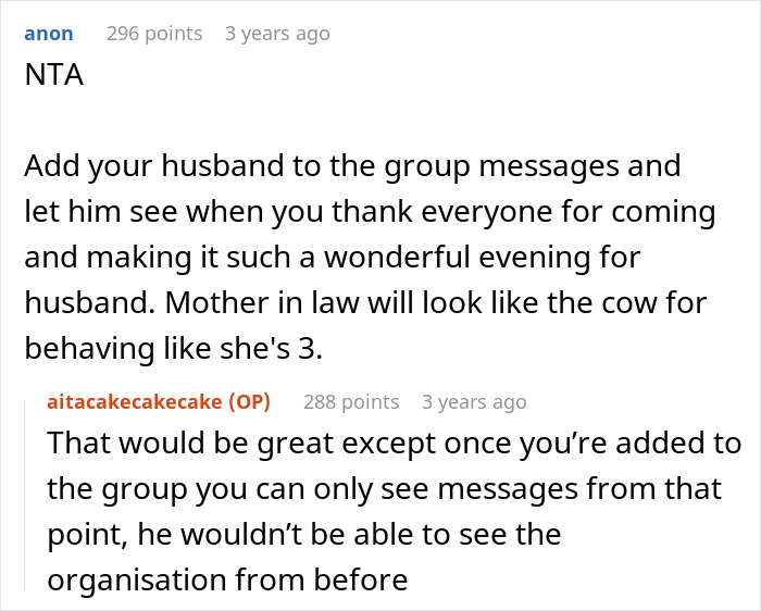 Reddit comment advising to include husband in messages about MIL behavior