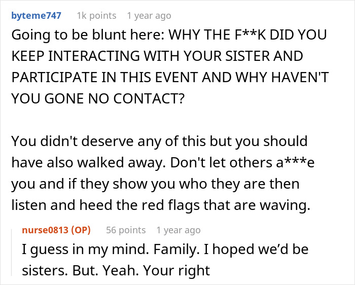 Online comment warning about sister's toxic behavior at wedding Online comment warning about sister's toxic behavior at wedding