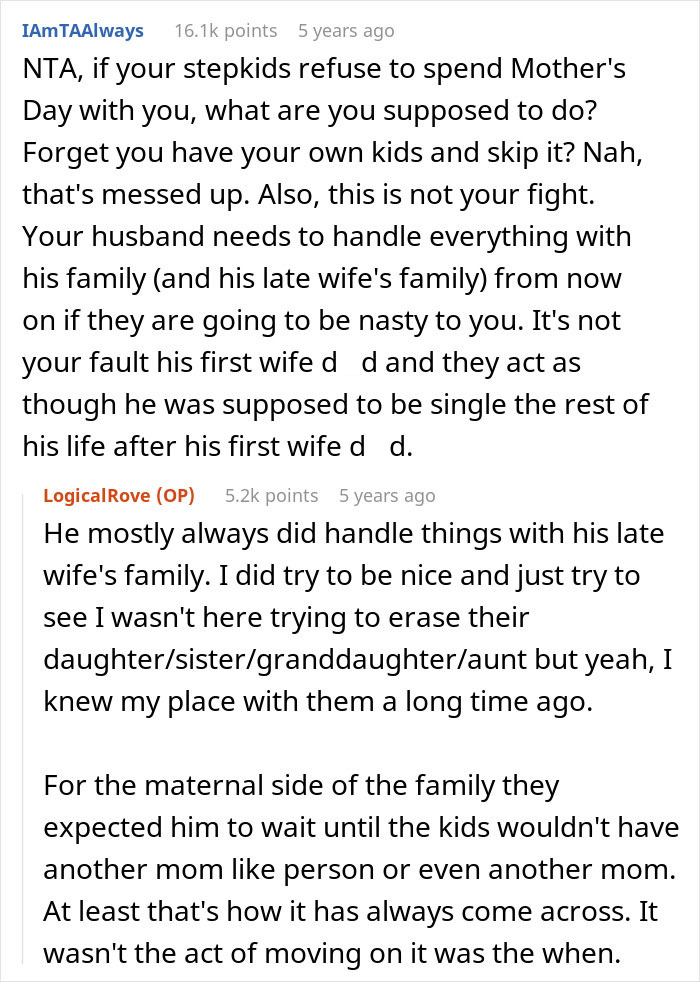 Discussion about stepkids and Mother's Day celebration conflicts online