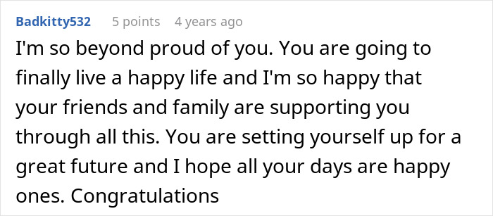 A comment expressing pride and support for someone starting a happy life after realizing the fiancée is the problem. A comment expressing pride and support for someone starting a happy life after realizing the fiancée is the problem.