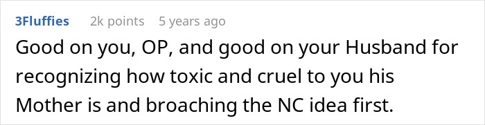Supportive comment praising husband recognizing toxic mother-in-law behavior