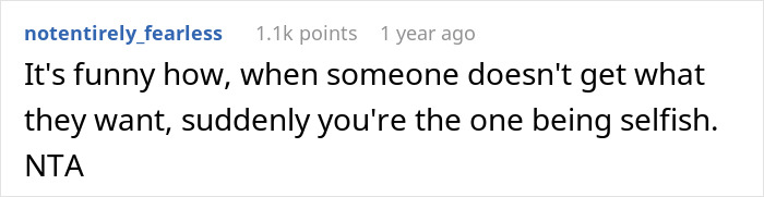 A screenshot of a Reddit comment regarding the brother's fiancée's dress tantrum and selfish behavior. A screenshot of a Reddit comment regarding the brother's fiancée's dress tantrum and selfish behavior.