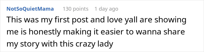 A screenshot of a Reddit post expressing gratitude for support on a story about a husband's mom's breakdown.