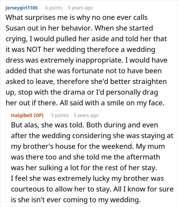 Discussion on woman wearing inappropriate wedding dress at stepbrother's wedding Discussion on woman wearing inappropriate wedding dress at stepbrother's wedding