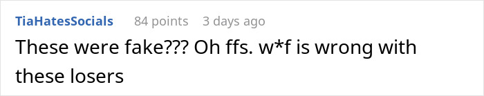 Comment expressing anger about fake petals on beach proposal