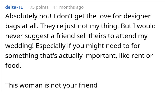 Comment says friend is not real for asking to sell bags for wedding expenses