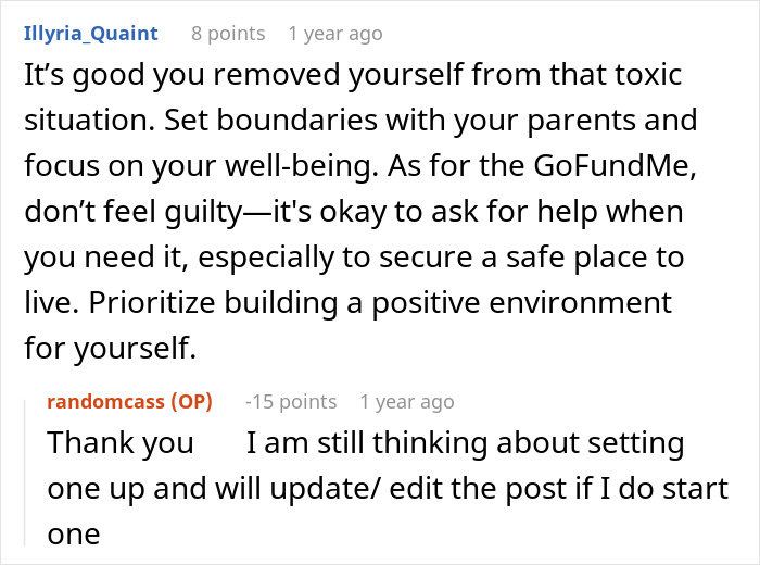 A Reddit comment encourages the woman who left home for refusing to follow one rule to prioritize her well-being.