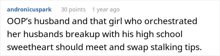 A comment suggesting a husband and another girl swap stalking tips, reflecting worry for the woman finding the memory box. A comment suggesting a husband and another girl swap stalking tips, reflecting worry for the woman finding the memory box.