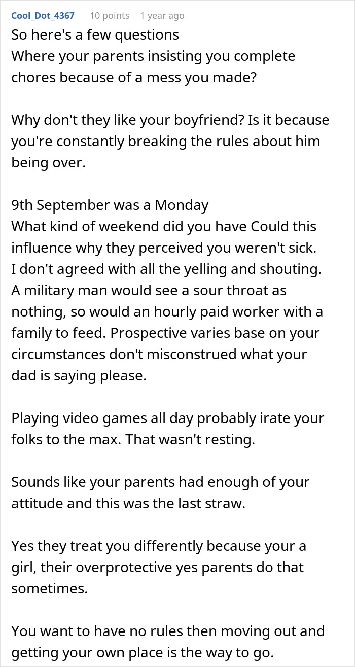 A comment section for a story about a woman who is told to leave home after refusing to follow one rule.