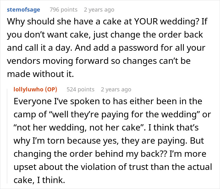 Comments discussing wedding cake disputes and vendor communication advice Comments discussing wedding cake disputes and vendor communication advice