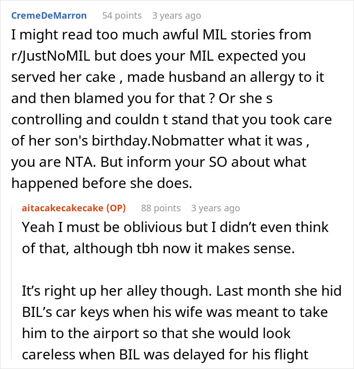 Comment about controlling MIL causing allergy problem at birthday