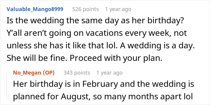A Mom wants a whole year to celebrate her birthday and tells her daughter her wedding can wait, with discussion on dates. A Mom wants a whole year to celebrate her birthday and tells her daughter her wedding can wait, with discussion on dates.