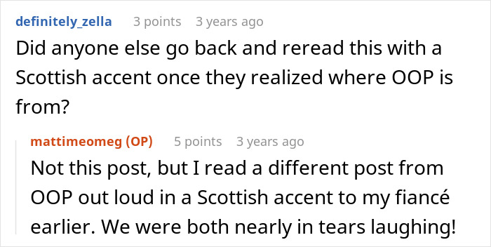 A comment discussing the woman's drunken tantrum and her accent during the honeymoon trip with son.