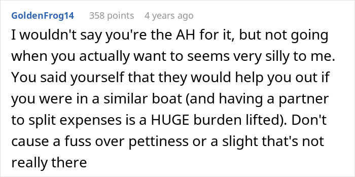 A Reddit comment advising against causing a fuss over parental sponsorship, reminding the 28YO about perceived disrespect. A Reddit comment advising against causing a fuss over parental sponsorship, reminding the 28YO about perceived disrespect.