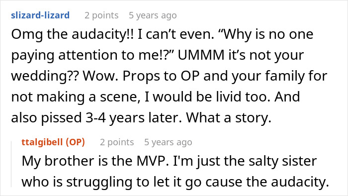 Comment expressing disbelief at woman getting ignored at stepbrother wedding Comment expressing disbelief at woman getting ignored at stepbrother wedding
