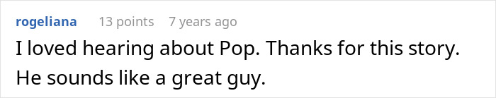 A comment praising Pop and thanking for the story about the Grandma's Funeral. A comment praising Pop and thanking for the story about the Grandma's Funeral.