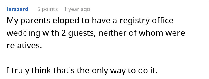 Comment about parents eloping to a registry office wedding with few guests Comment about parents eloping to a registry office wedding with few guests