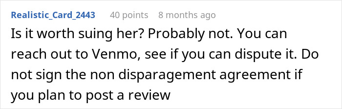 Comment on disputing wedding coordinator fees and non-disparagement agreement