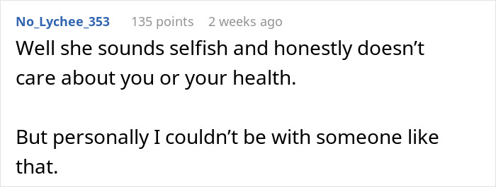 A comment calling a fiancée selfish for not caring that her partner fainted at a concert. A comment calling a fiancée selfish for not caring that her partner fainted at a concert.